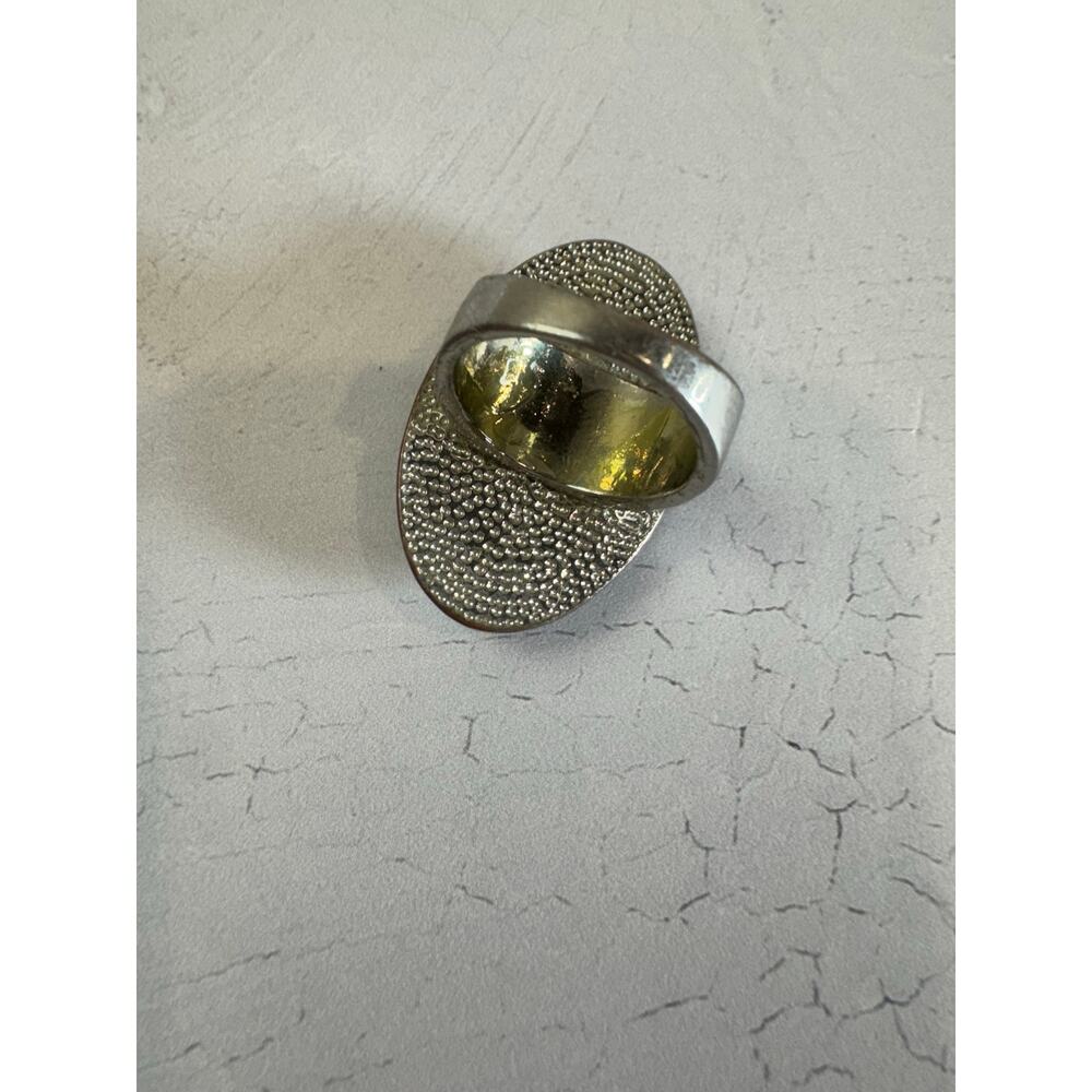 Bold Blue Oval Stone Statement Ring 10 Silver Ton… - image 4